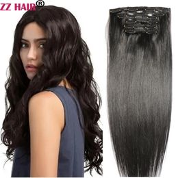 مقاطع Zzhair في 100 ٪ من الشعر البشري S 1626 8pcs مجموعة 120g180g رأس كامل مستقيم طبيعية 240130