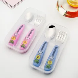 Dinnerware Sets Withered 304 Stainless Steel Tableware Cartoon Cute Baby Feeding Spoon Children's Fork Portable Set Manufacturer In Stock