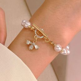 Strand Korean Sweet Design Baroque Pearl Luxury Bee Zircon Crystal Female Prom Party OT Buckle Charm Bracelet Gift