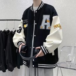 Casual Retro Letter Embroidery Bomber Jacket Men Women Couple Tops College Baseball Jackets Korean Hip Hop Streetwear Loose Coat 240124