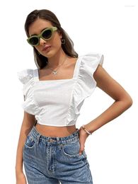 Women's T Shirts Xylocarp-Backless Lacing T-shirt With Lotus Sleeves For Women Fresh Sweet Side Collar Vest Top CCCD0620 2024