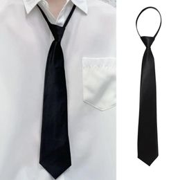 Women Men Solid Colour Black Narror Neck Zipper Lazy Tie With Adjustable For Student Uniforms Party Weddings Unisex Necktie 240202