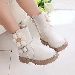 Boots 2024 Korean Style Girls Versatile Soft Princess Kids Shoes Flowers Side Zipper Fashion Children Drop
