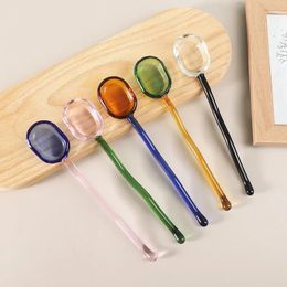 Spoons 1PC Creative Glass Milk Coloured Transparent Coffee Dessert Stirring Spoon Long Handle Round Kitchen Tableware Stirrer Rod