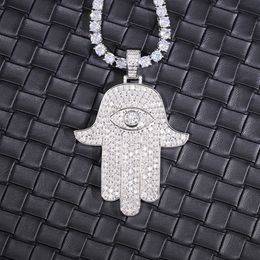 Yu Ying Fine Jewellery Ice Out Moissanite Hamsa Pendant 925 Solid Silver Gold Plated Hip Hamsa Charm Pendant for Necklace