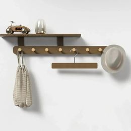 Wooden Wall Coat Rack Walls Hanger 8 Hooks Home Organizer Hat Hanging Bathroom Living Room Accessories 240201