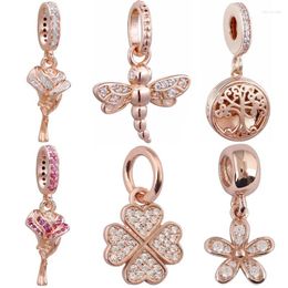 Loose Gemstones Original Rose Clover Daisy Flower Family Roots Locket Pendant Charm DIY Jewellery Fit 925 Sterling Silver Bead Bracelet