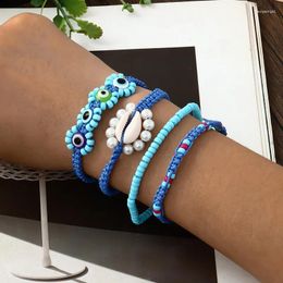 Strand HI MAN 4 Pcs/Set Bohemian Handmade Blue Series Shell Eye Beaded Bracelet Fashion Accessories GirlFriend Passionate Gifts