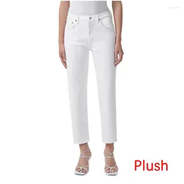 Women's Pants Zadigant Women Beige Plush High Waist Fashion Casual Thickened Jeans