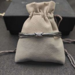 Luxury David Manyur American Luxury Brand Jewellery High Quality 925 Silver 7mm Cross Band Diamond Bracelet Charming Gift for Women