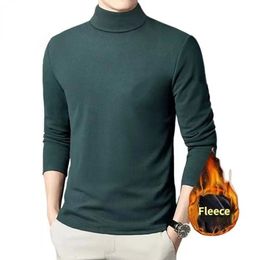 Turtleneck Thicken T Shirt for Men Basic T Shirt Fleece Autumn Winter Long Sleeve Tops Undershirt Solid Colour 240123