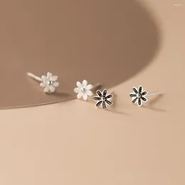 Stud Earrings 925 Sterling Silver For Women Epoxy Flower Earring Black White Woman