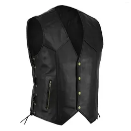 Men's Vests Men Fashion Casual Solid Colour Vest Motorcycle Fleet Punk Leather V Neck Sleeveless Slimming Fitting Outerwear