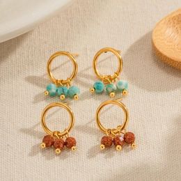 Dangle Earrings Minar Trendy Brown Blue Natural Stone Turquoise Drop For Women 18K Gold PVD Plated Titanium Steel Earring Beach Jewelry