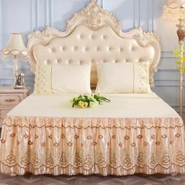 Lace Skirt Bedding Bed Princess Beige Lace Bed Skirt 1 Pair Pillowcase Three-piece Bed Cover Twin Bedspreads 240202