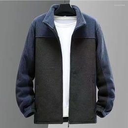 Men's Hoodies Color Block Fleece Men Sweatshirts Casual Cardigan Zipper Stand Collar High Quality Sweatshirt Solid Outdoor Warm Jackets