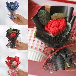 Decorative Flowers Mini Flower Bouquet Artificial Knitting Crochet Tulip Sunflower Graduation Wedding Guests Party Valentine's Day Gift