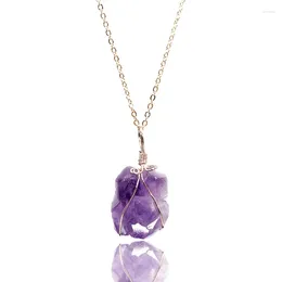 Pendant Necklaces Handmade Wire Wrapped Irregular Natural Amethyst Druzy Necklace Reiki Healing Crystal Quartz Jewelry Random 1PCS