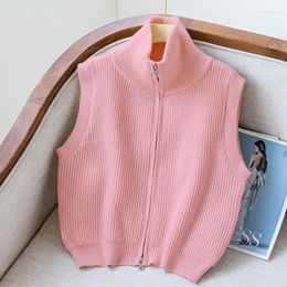 Women's Vests Fashion Pull Women Elagant Turtleneck Sleeveless Zipper Neck Vest Sweater Knitted Pullover Autumn Winter Jumper Casual Tops