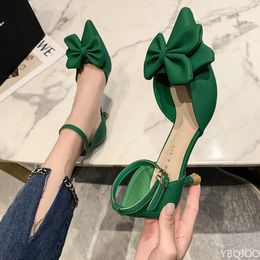 Summer Women's Shoes Fashion Low Heels Bow-knot Pointed Sandals Sexy Baotou Stiletto Party Light Sandalias De Mujer 240129