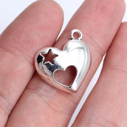 Charms Crafts Keychain Star Heart Jewelry Making Supplies 10pcs Antique Silver Color