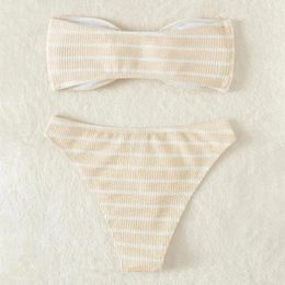 Women's Swimwear 2Pcs/Set Stylish Women Bikini Set Soft Summer Backless Striped Print Swimming
