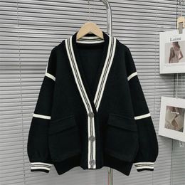 Women's Knits Knitted Cardigan Coat White Colour Full Sleeves V-Neck Jackets Sweater Streetwear Jumper Tops Clothing