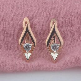 Dangle Earrings FJ Women Ladies Rhombus 585 Rose Mixed Gold Color One White Cubic ZIrcon