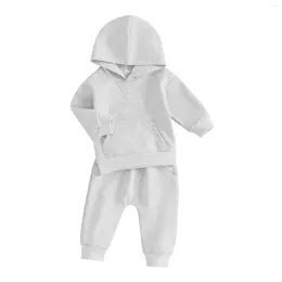 Clothing Sets Toddler Boy Girl Two-Piece Outfits Fall Spring Activewear Solid Long Sleeve Hooded Sweatshirt Tops Drawstring Pants Kids