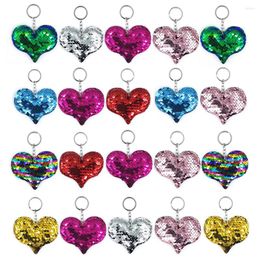 Keychains 1pcs Reflective Shiny Peach Heart Keychain Pendant Car Luggage Fashion Sequins Heart-shaped Accessories Love Trinkets