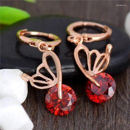 Dangle Earrings Women Fashion Jewelry Rose Gold Color Butterfly Round Cut Rhinestone Drop