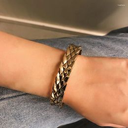 Link Bracelets AE-CANFLY Simple Pattern Fashion Street Clap Watch Female Personality Alloy Handmade Embossed Bracelet