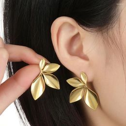 Stud Earrings 3.4x2.2cm Fashion Flower Pendant Women Elegant Stainless Steel 18K Gold Colour Earring Patry Jewellery