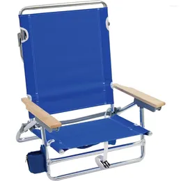 Camp Furniture 5 Position Classic Lay Flat Beach Chair With Backpack Straps Polyester Blue 8.5" Folding Chairs Camping Table Foldable