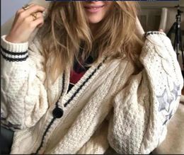 Vintage Star Embroidered Knitted Cardigan For Women 2023 Autumn Fashion V Neck Long Sleeve Coat Ladies Y2K Retro Loose Sweater 240127