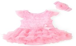 New Pink Baby Girl Onesies Lace Tutu Dresses Newborn Infant Jumpsuit Flowers Fashion Summer Sets Rompers and Headband baby Costume6909074