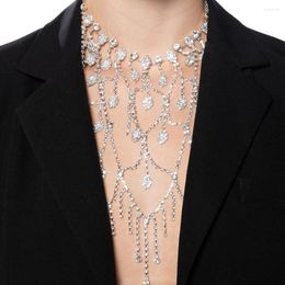 Chains Stonefans Rhinestone Hollow Large Choker Necklace Wedding Jewellery Fashion Geometry Crystal Tassel Collar Women Wholesale