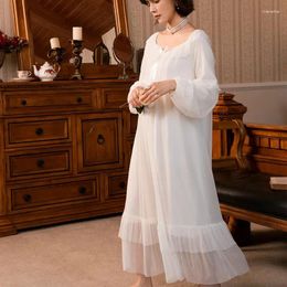 Women's Sleepwear Lace Women Nightgown Long Dress Ruffles Woman Sleeves Nightwear Winter Night Bow Home Pajamas Maxi