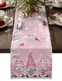 Christmas Gnome Snow Scenery Linen Table Runners Dresser Scarves Decor Winter Dining Decorations 240127