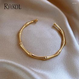 Bangle RAKOL Trendy Stainless Steel Bamboo Open For Women Men 2024 Fashion Metal Bracelet Party Gift Jewelry