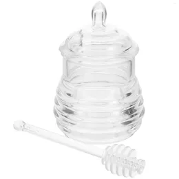 Dinnerware Sets Transparent Honey Pot Small Bottle Container Dispenser With Dipper Syrup Household Jam PC Clear Jar
