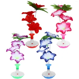 Night Lights 4 Pcs Fiber Optic Flower Vase Decorative LED Light Decorate Tabletop Lamp Plastic