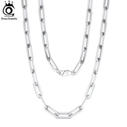 ORSA JEWELS Genuine 925 Sterling Silver Paperclip Neck Chain 69312mm Basic Link Chain Necklace for Men Women Jewellery SC39 240123