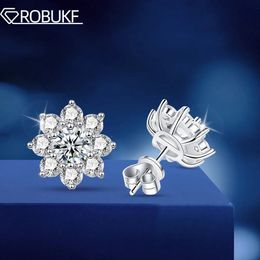 1ct Stud Earring 925 Sterling Silver 18K White Gold Plated D Color Lab Grown Diamod SunFlower Fine Jewelry For Women 240131