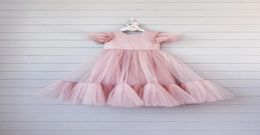 Girls lace falbala fly sleeve dress children gauze tutu party dresses kids princess clothingA20618223067