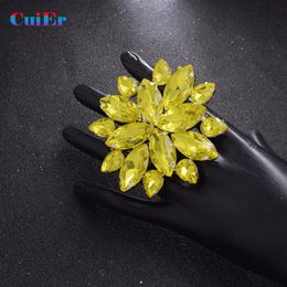 7.3CM Luxury shiny big glass crystal rings for women bright yellow rhinestones Jewellery for wedding accessories Christmas gift 240123