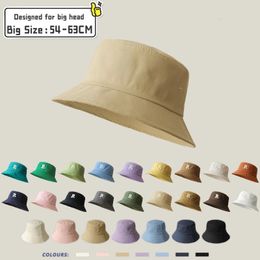 Women Large Size Sun Bucket Hat Men Big Head Sun Protection Fisherman Cap Black Beige Cotton Plus Size Panama 5760cm 6063cm 240127