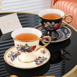 Cups Saucers American-Style Wild Fruit Coffee Cup High-End Exquisite Bone China Couple High-Grade Afternoon Tea Set