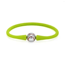 Link Bracelets Casual Baseball Charm For Women Green Colour Soft Silicone Band With Rotatable Beads Stress Release Wrist