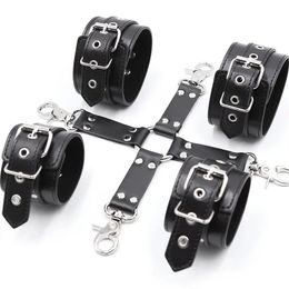 Leather Handcuffs BDSM Bondage Restraint Flirting Slave Exotic Accessories Toys For Couple Games Handcuff amp Ankle Cuffs Adult 240130